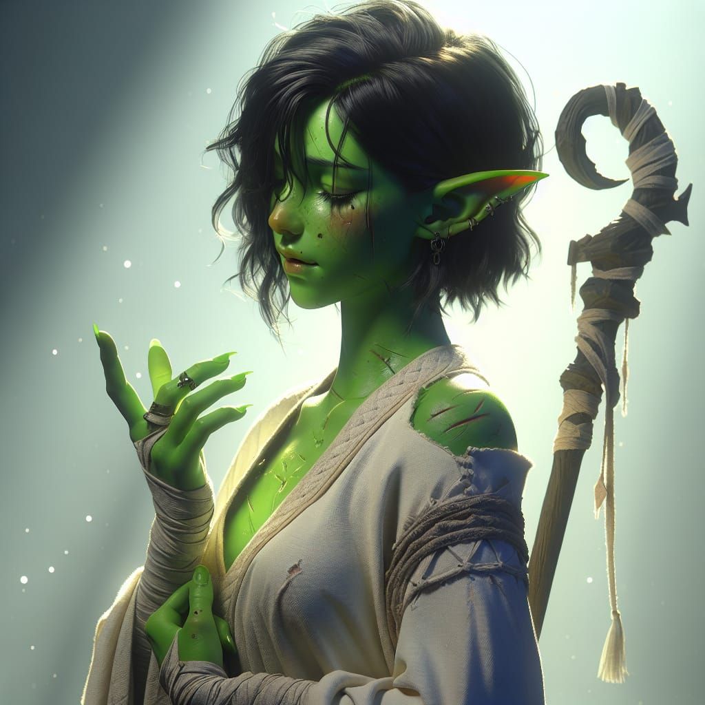 Orc Cleric in Edo-Period 3D Animation Style