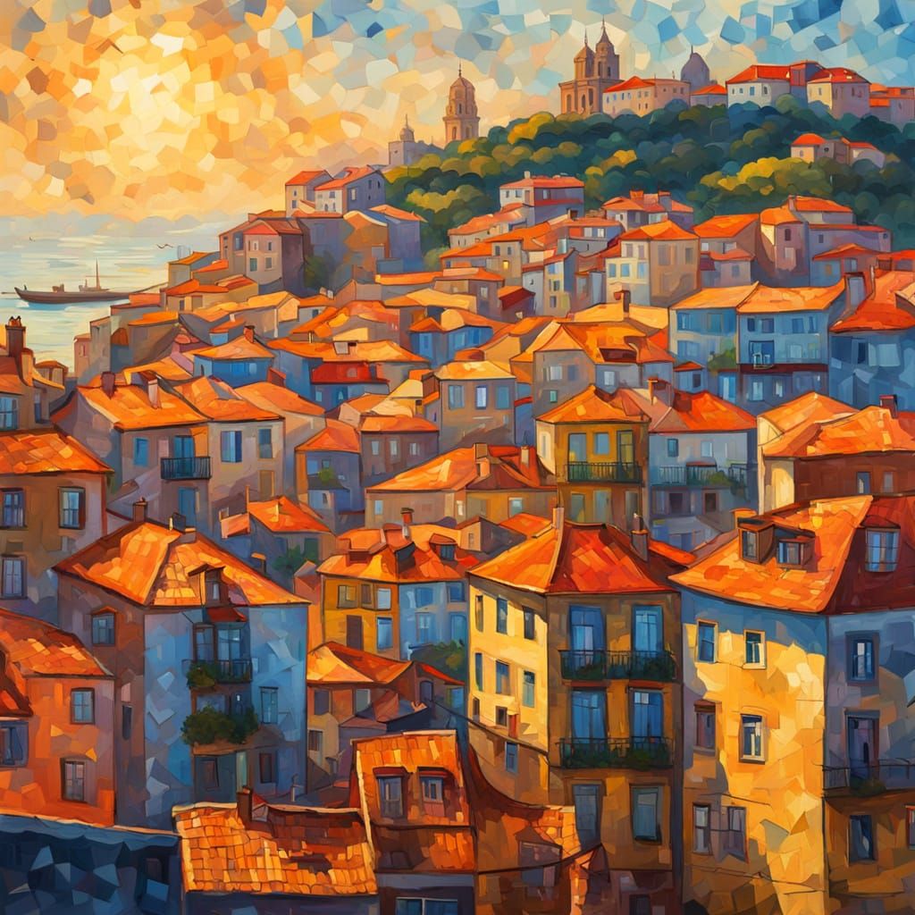 Porto Cityscape in Neo-Impressionist Oil Painting Style