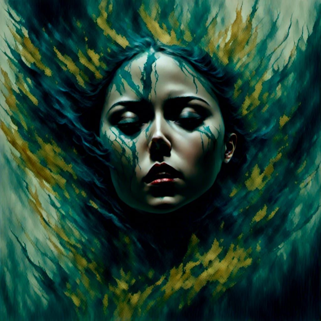 Passionate Dancer in Dark Pouring Paint Style