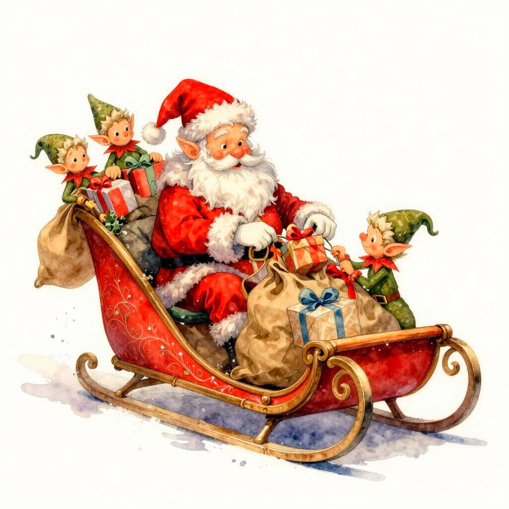 Fairytale Christmas Elves Loading Santa's Sledge