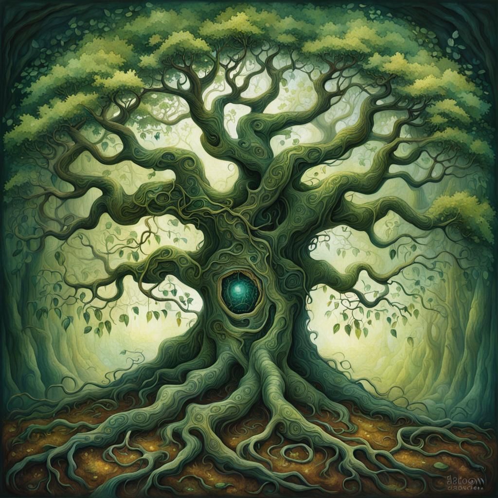 Mystical Ancient Tree with Gnarled Branches