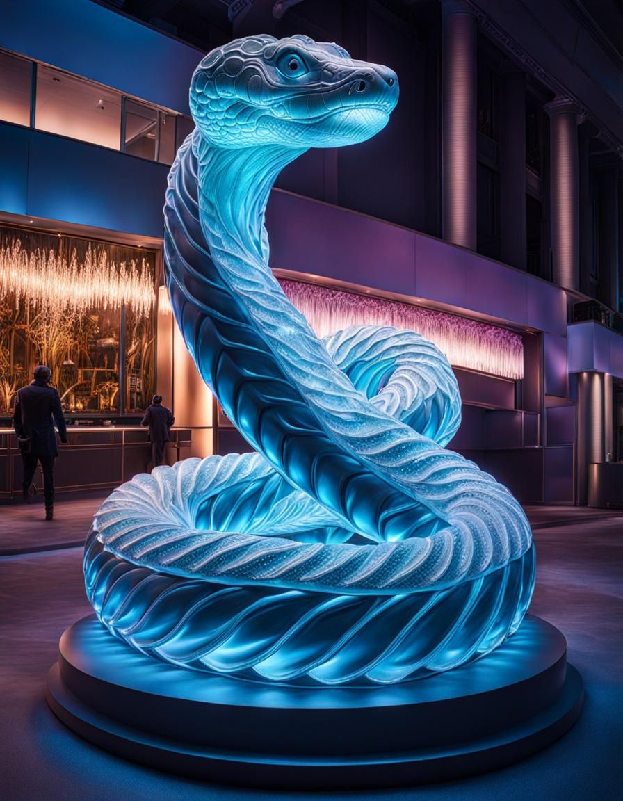 Hyperdetailed Ice Snake Sculpture in Cool Colors