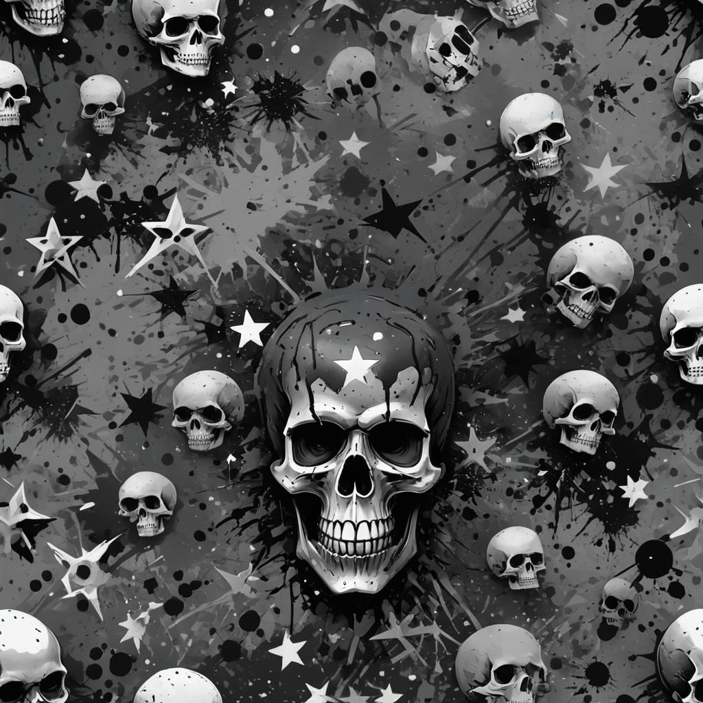 Emo Star Punk Skull in Black and Grey
