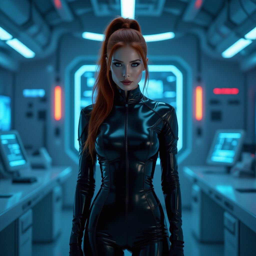 Redhead in Futuristic Lab: a Biomechanical Vision