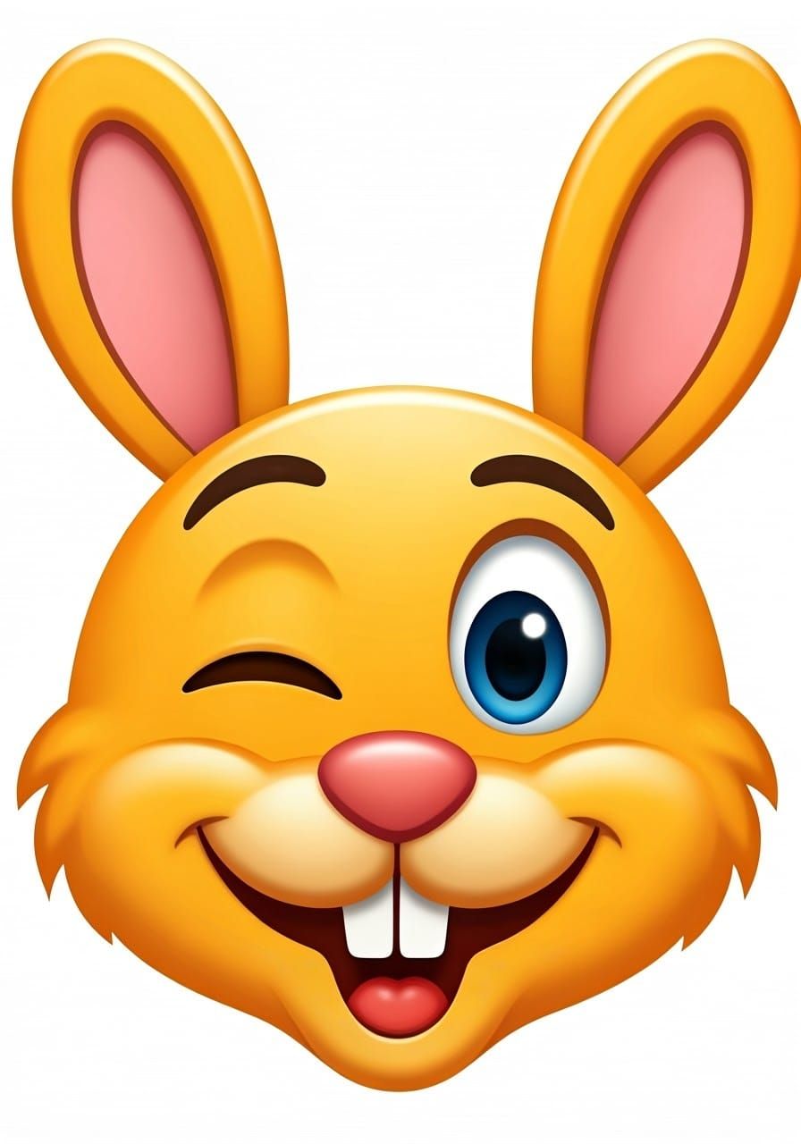 Cartoon Rabbit Emoji with Winking Smile