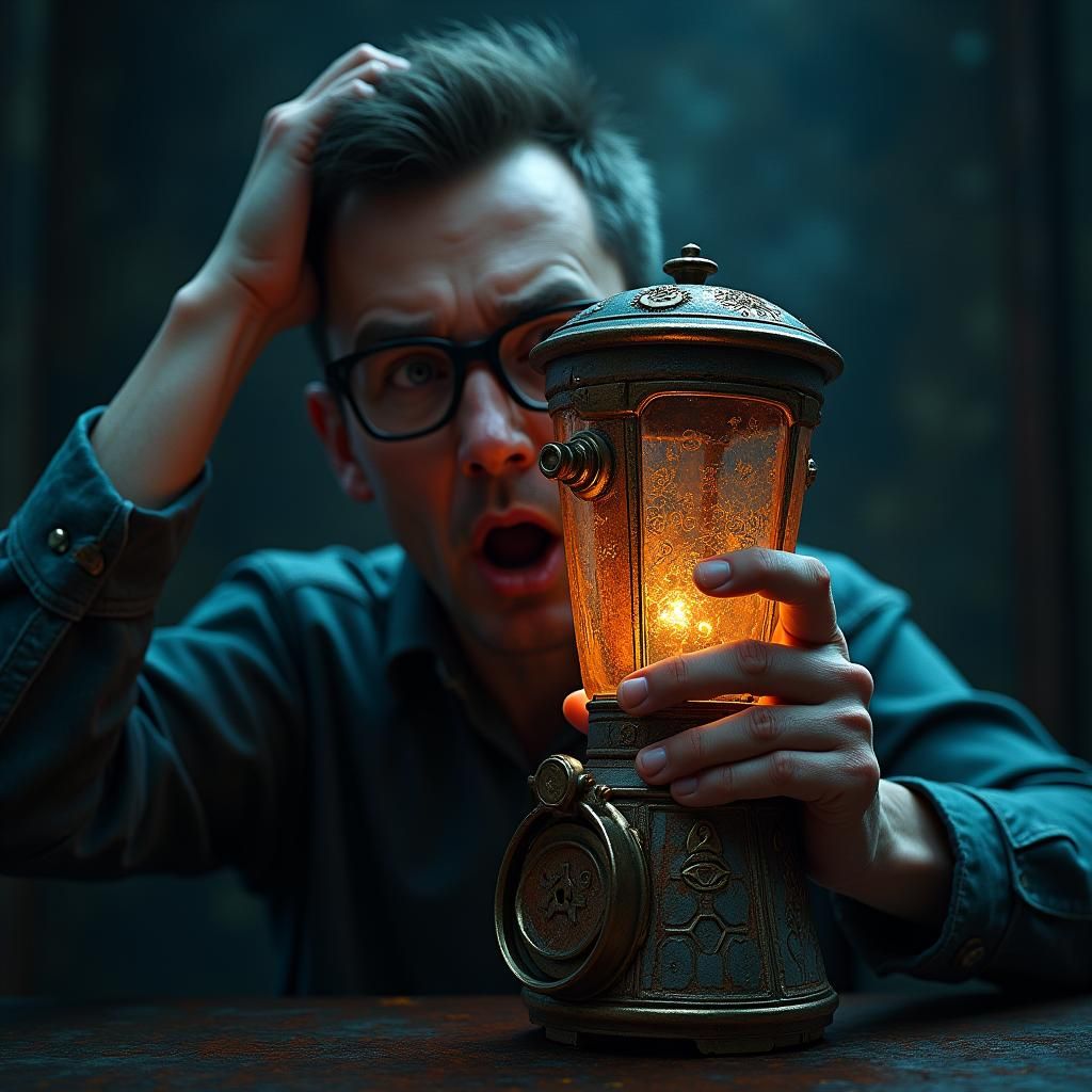 Man Trapped in Mystical Blender, Biomechanical Cyberpunk Art