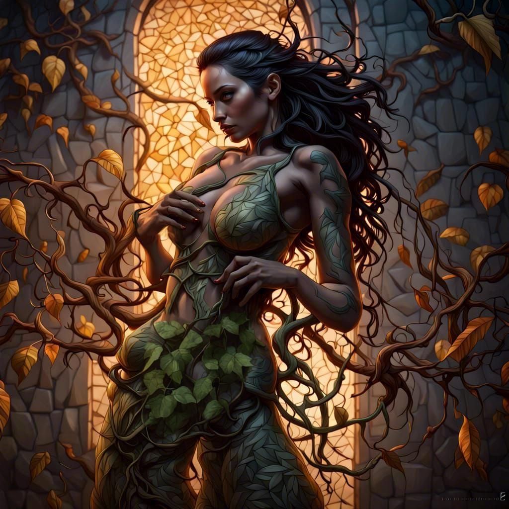 Woman in Vines: Detailed Digital Art