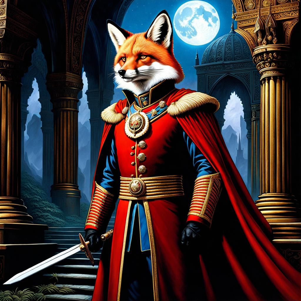 Fox Captain in Royal Uniform: Digital Matte Painting