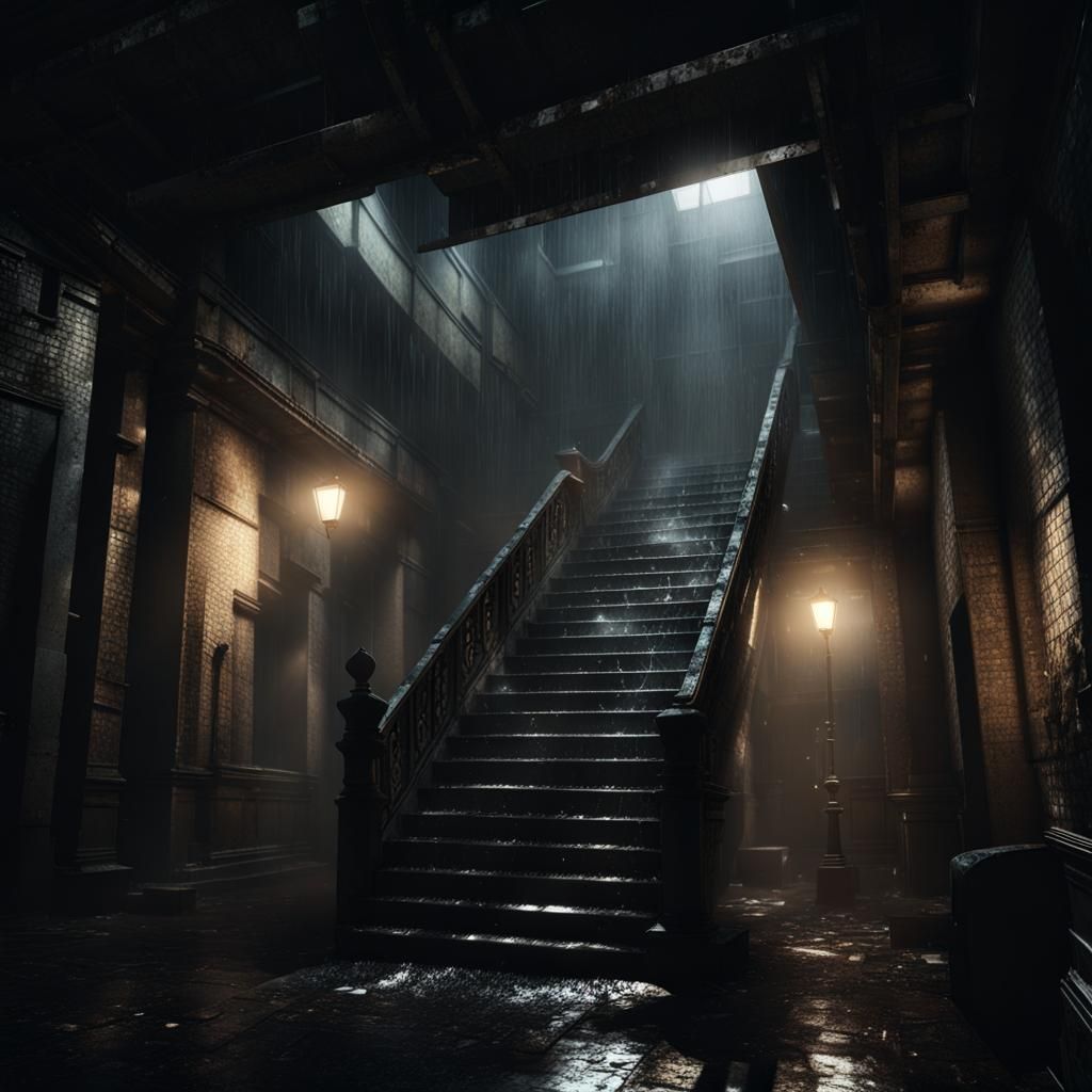 Urban Stairwell Scene with Dynamic Lighting