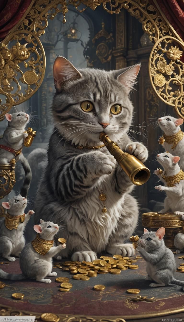 Cat Piper Attracts Rats with Gold Coins
