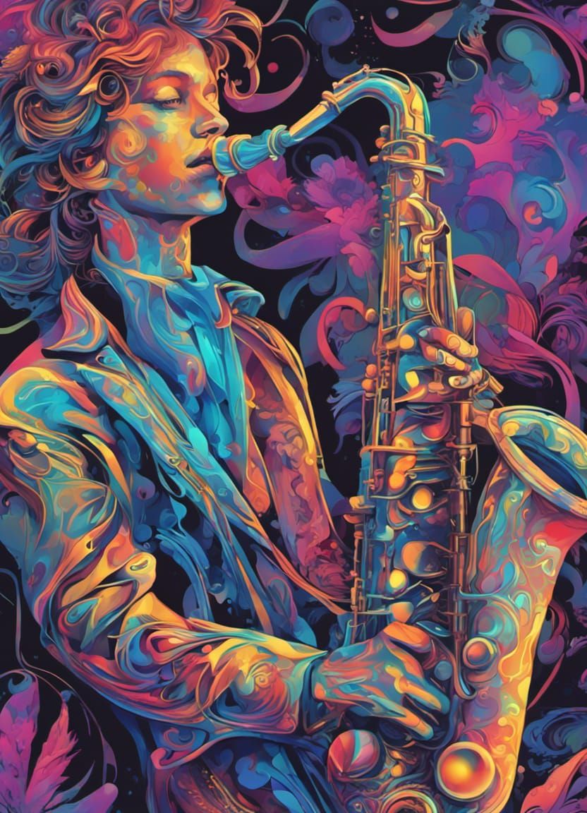 Iridescent Saxophone in Ornate Vector Art Style