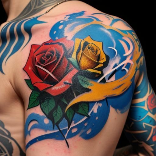 Abstract Expressionist Rose Tattoo on Arm