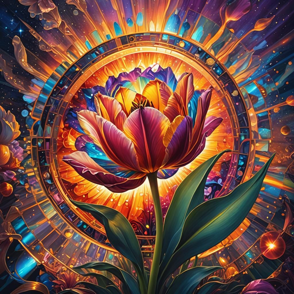 Cosmic Tulip-Rose Hybrid in Astral Setting