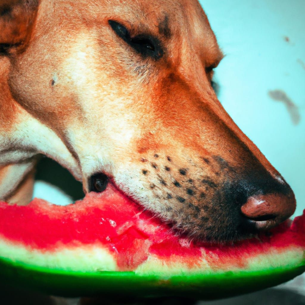 Dog Enjoying Watermelon in Abstract Art Style