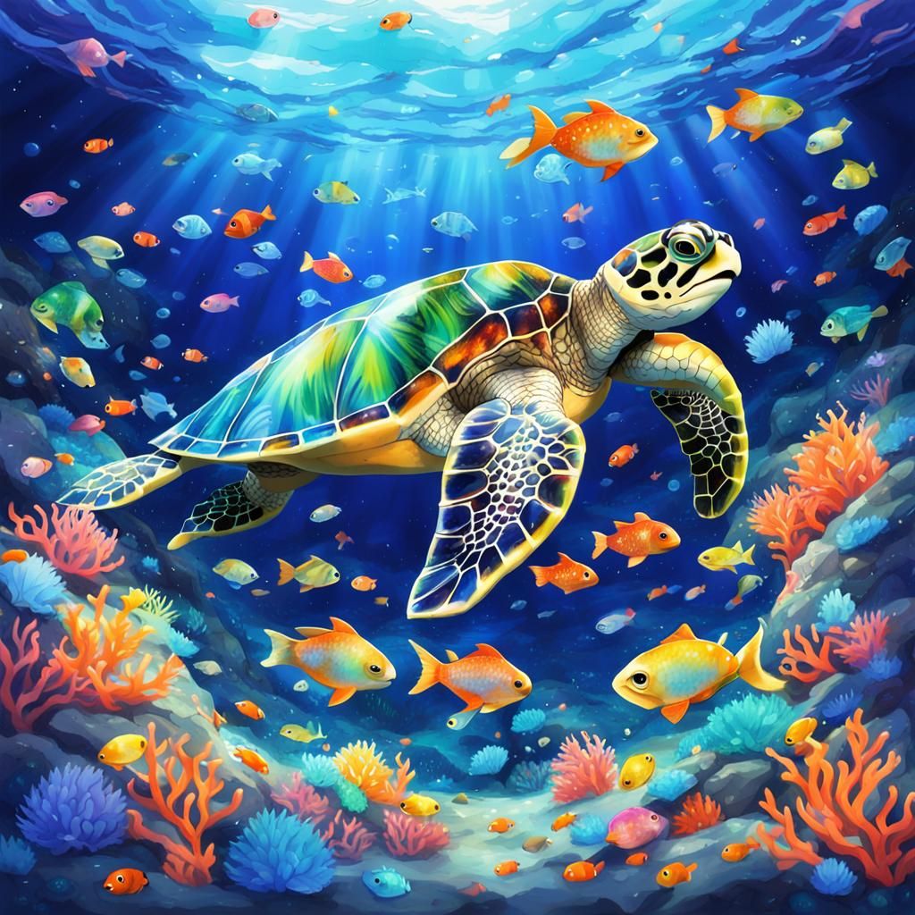 Glass Sea Turtle in Anime Style