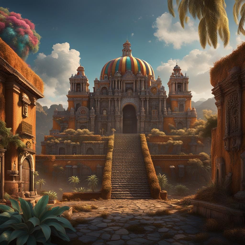 Fantastical Detailed Matte Painting of Mexico