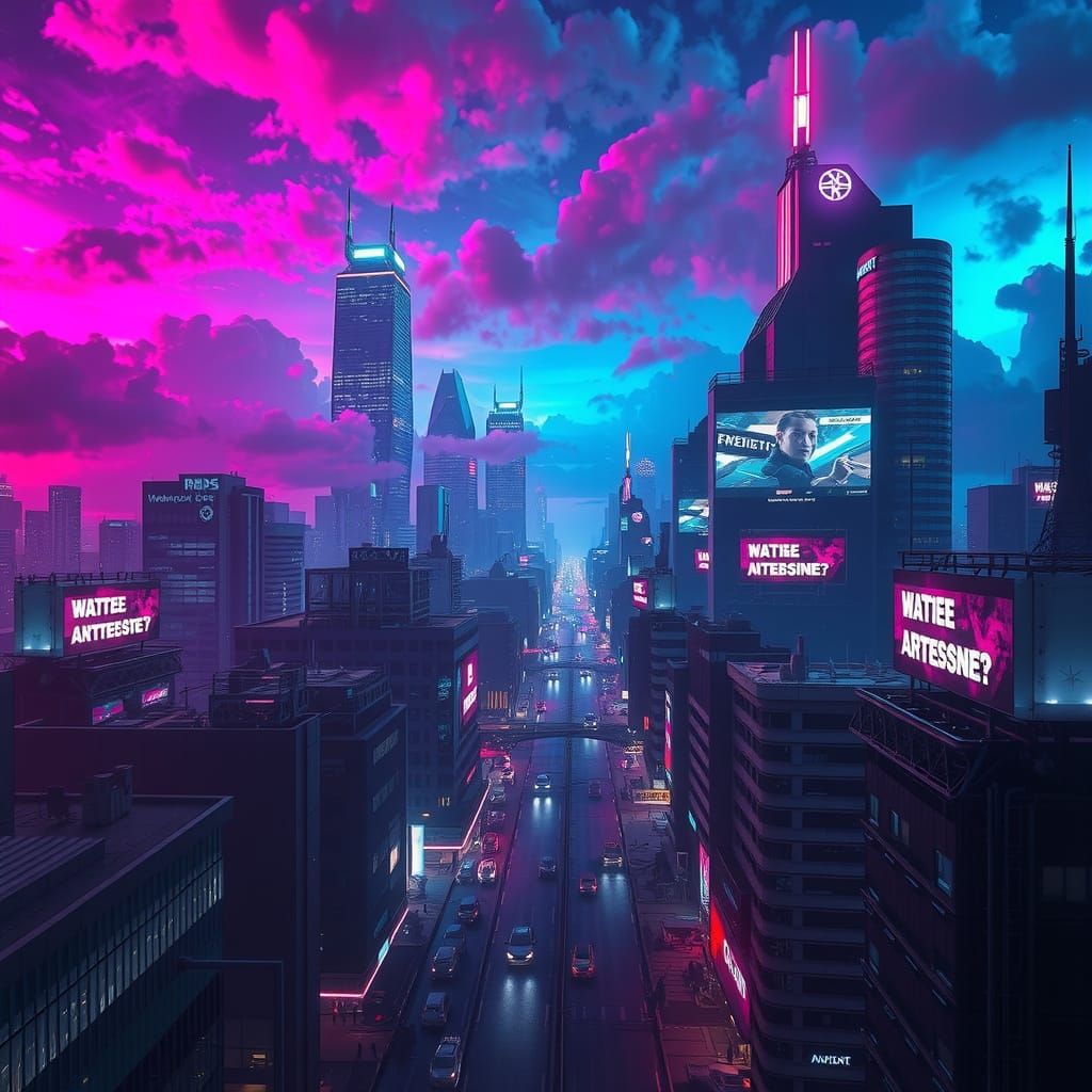 Futuristic Neon Cityscape at Night