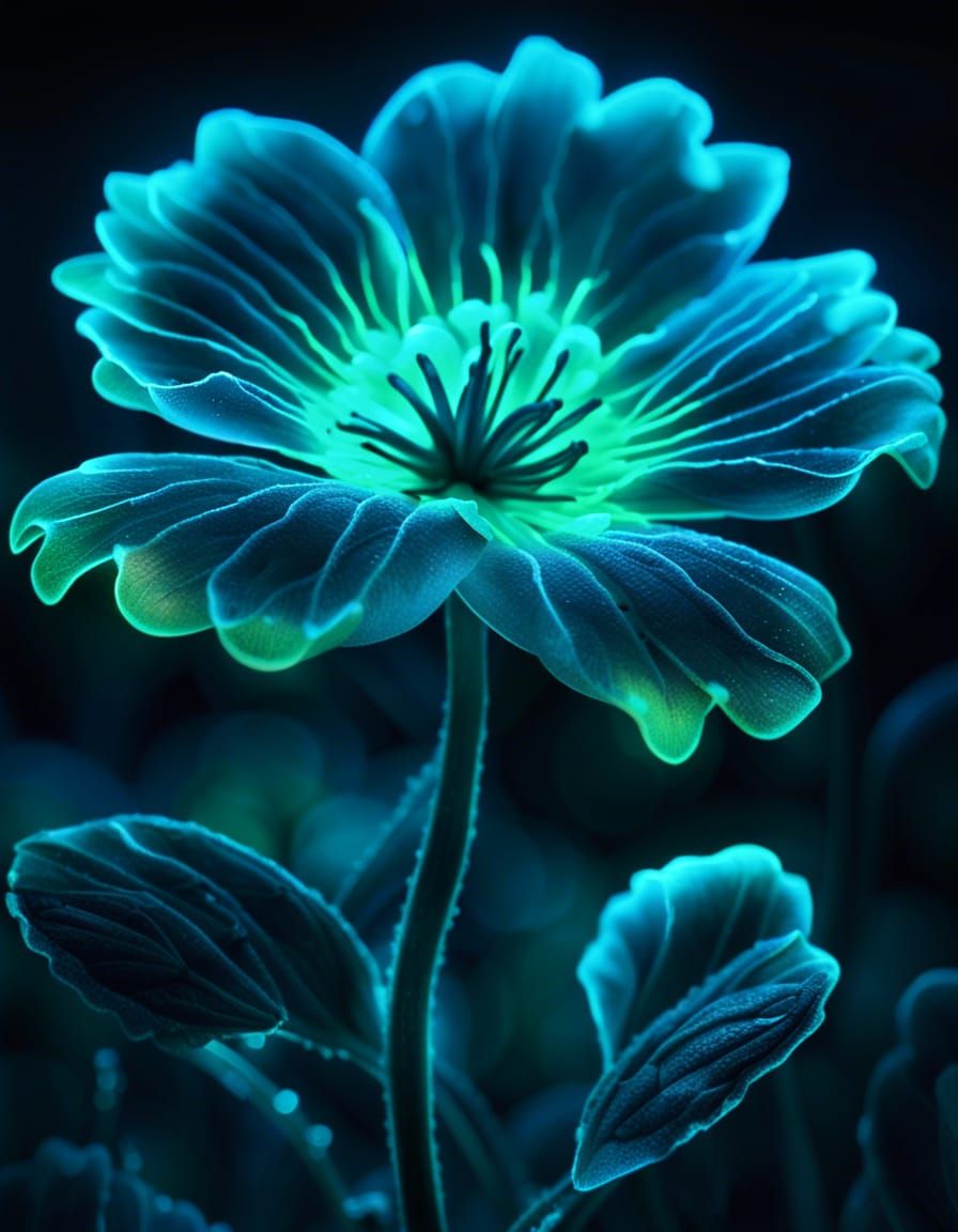 Surreal Bioluminescent Bloom with Musical Note Petals