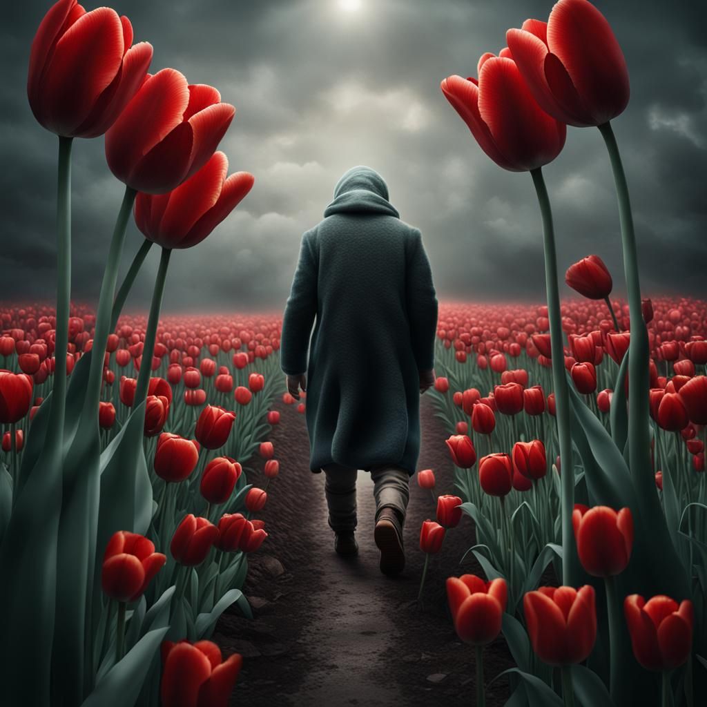 Bloody Feet Eating Tulips in Anton Semenov Style