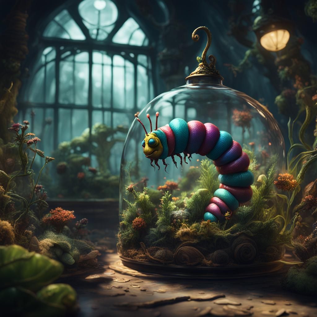 Alice in Wonderland Caterpillar in Terrarium