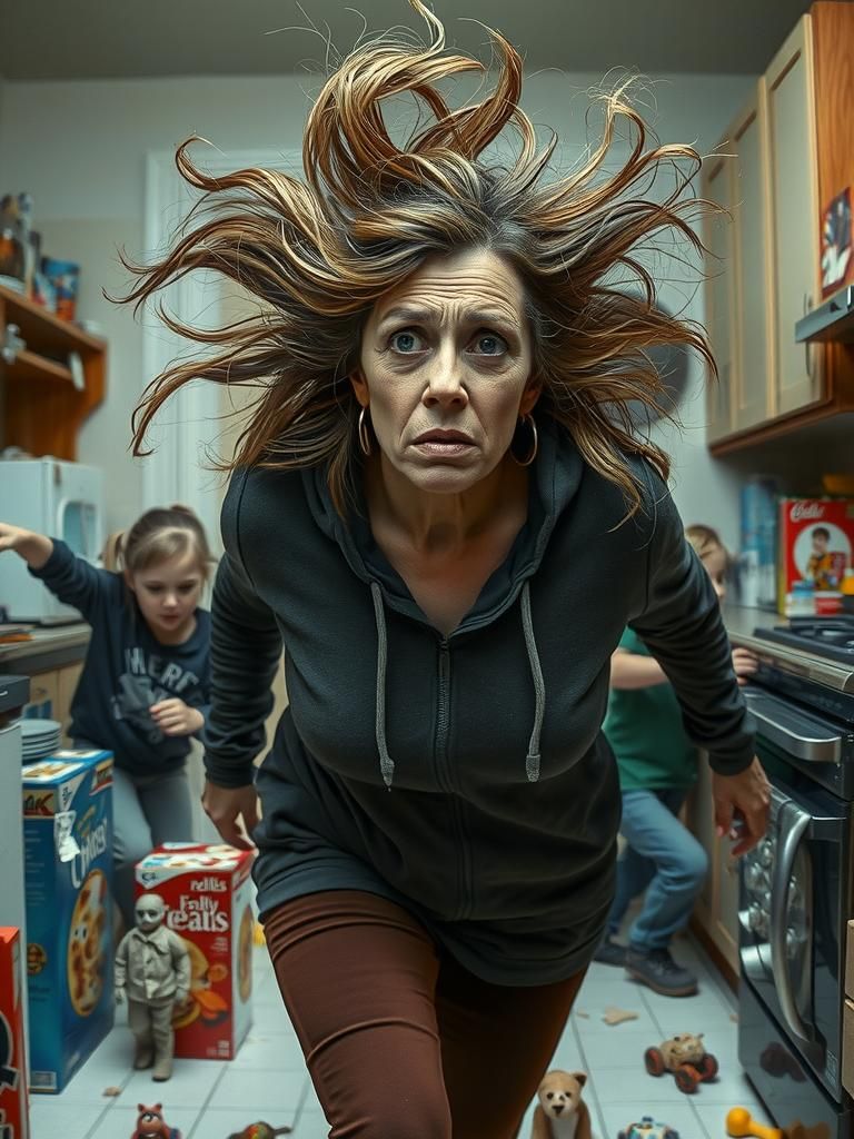 Frazzled Mom in Kitchen, Francis Bacon Style