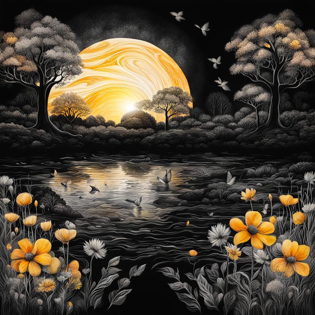 Fantasy Landscape: Surreal Ink Art Double Exposure