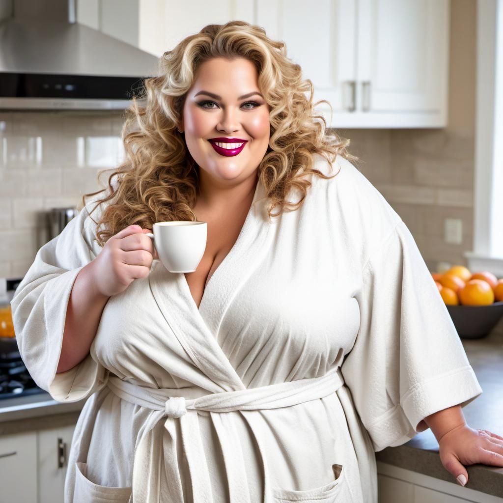 Two Smiling Women Drinking Coffee in Kitchen