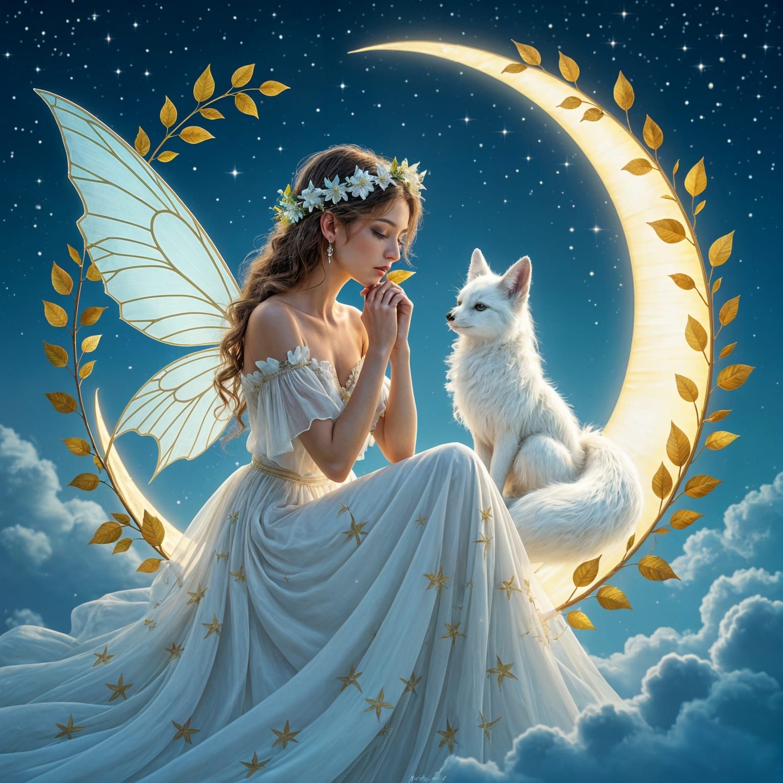 Graceful Fairy in Magical Night Scene
