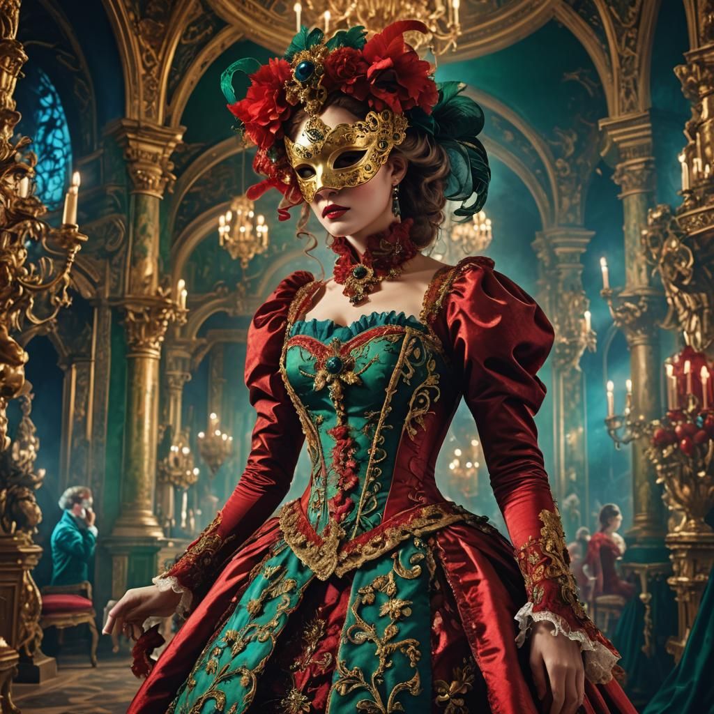 Victorian Masquerade Ball Gown in Rococo Baroque Style