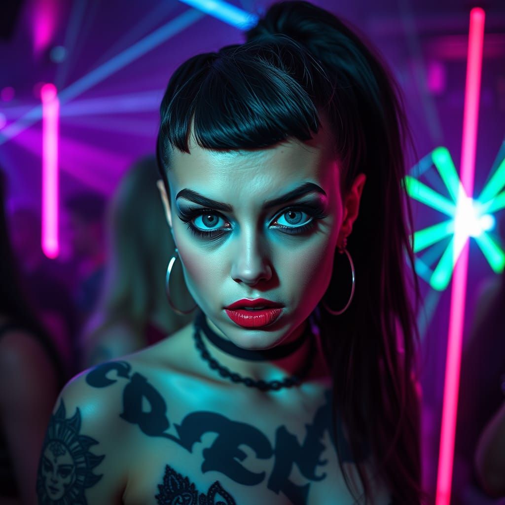 Cyberpunk Goddess in a Neon-Lit Rave