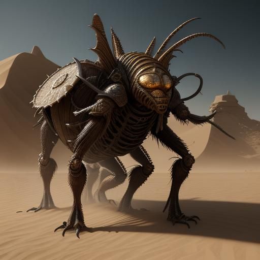 Baroque Insect Horror: Sand Creature in Desert
