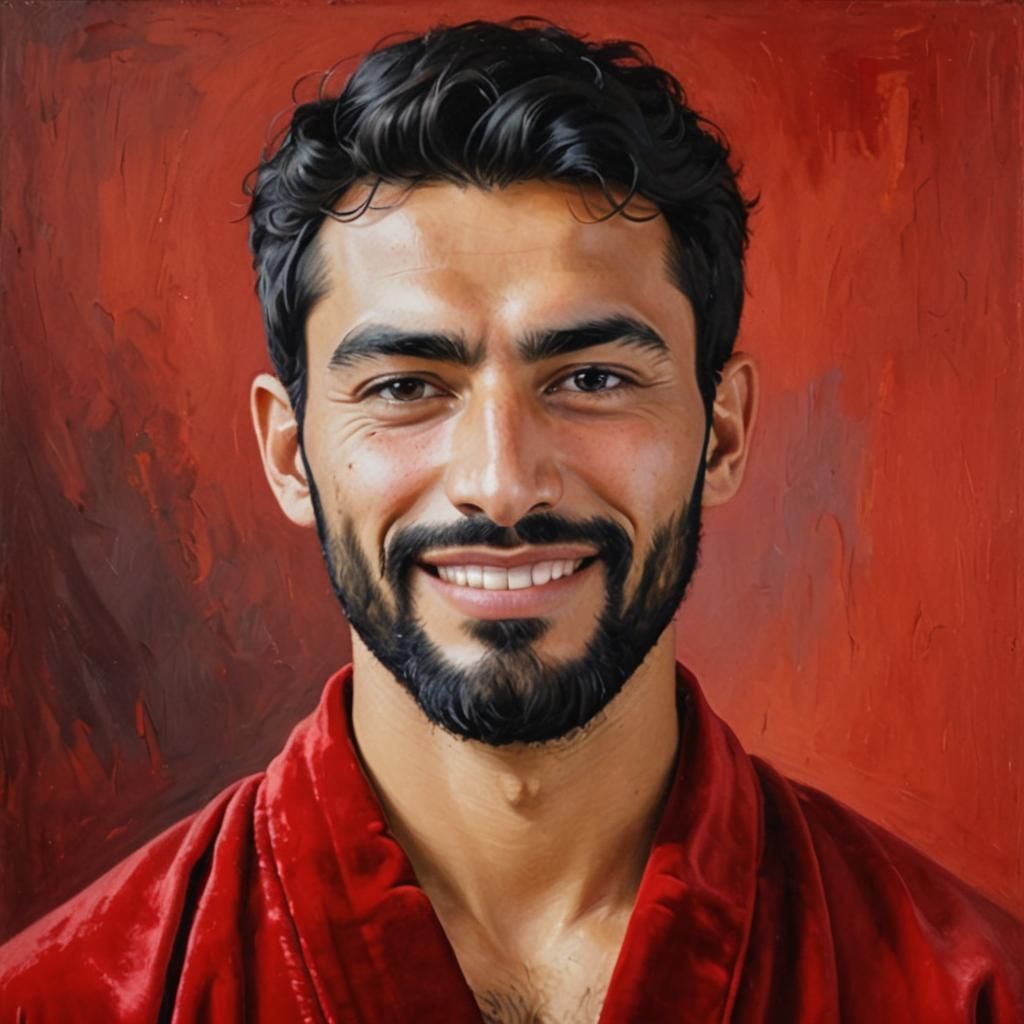 Peruvian Man in Red Robe, Impasto Oil Painting