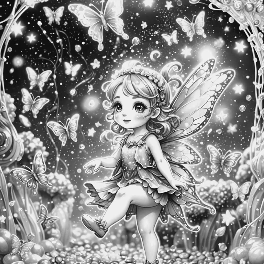 Chibi Fairy Dance with Bioluminescent Butterflies in Candy A...