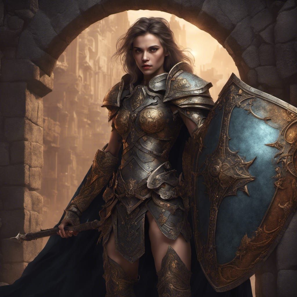 Twilight Warrior Girl with Shield: Fantasy Concept Art