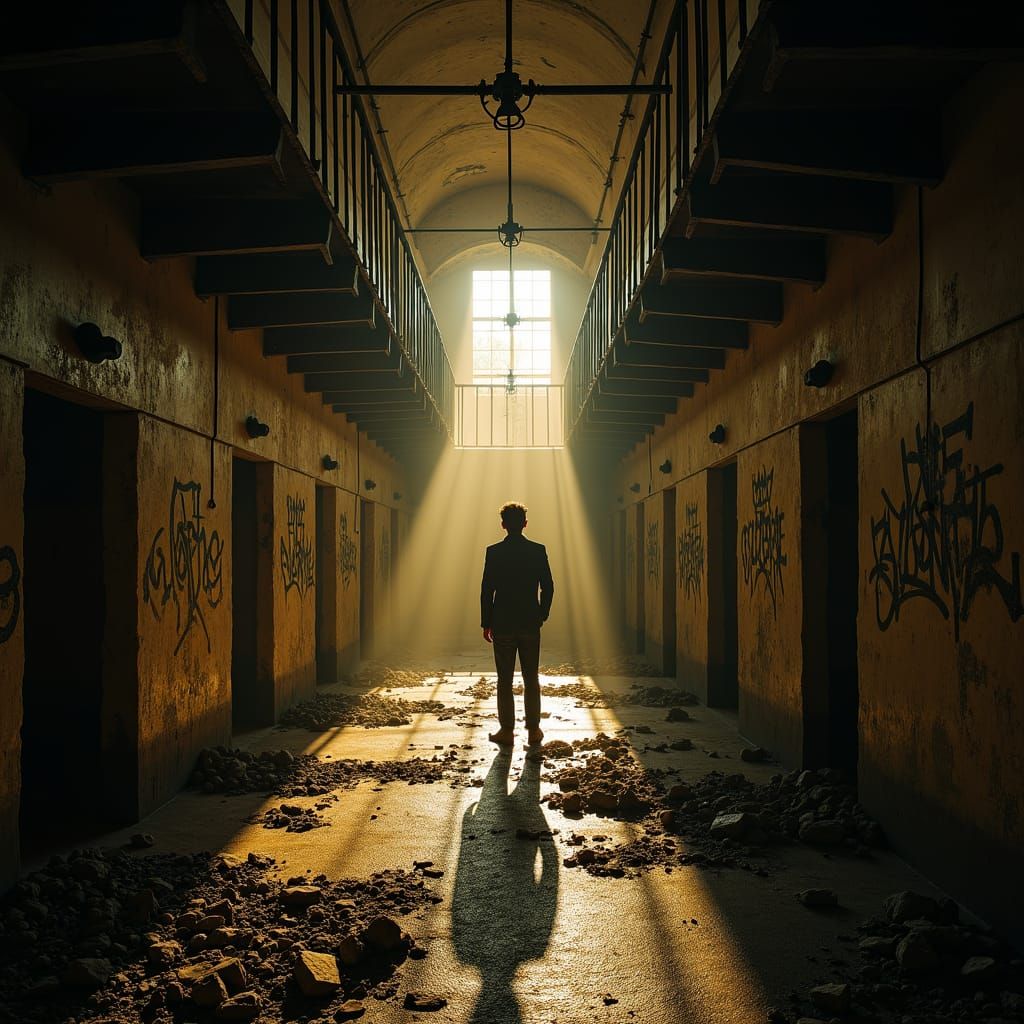 Alcatraz Prison Cell: Golden Light and Decay