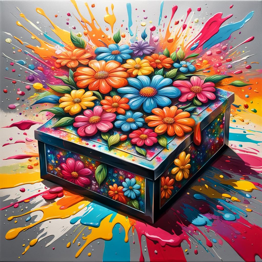 Vibrant Street Art: Embossed Floral Box with Ribbons