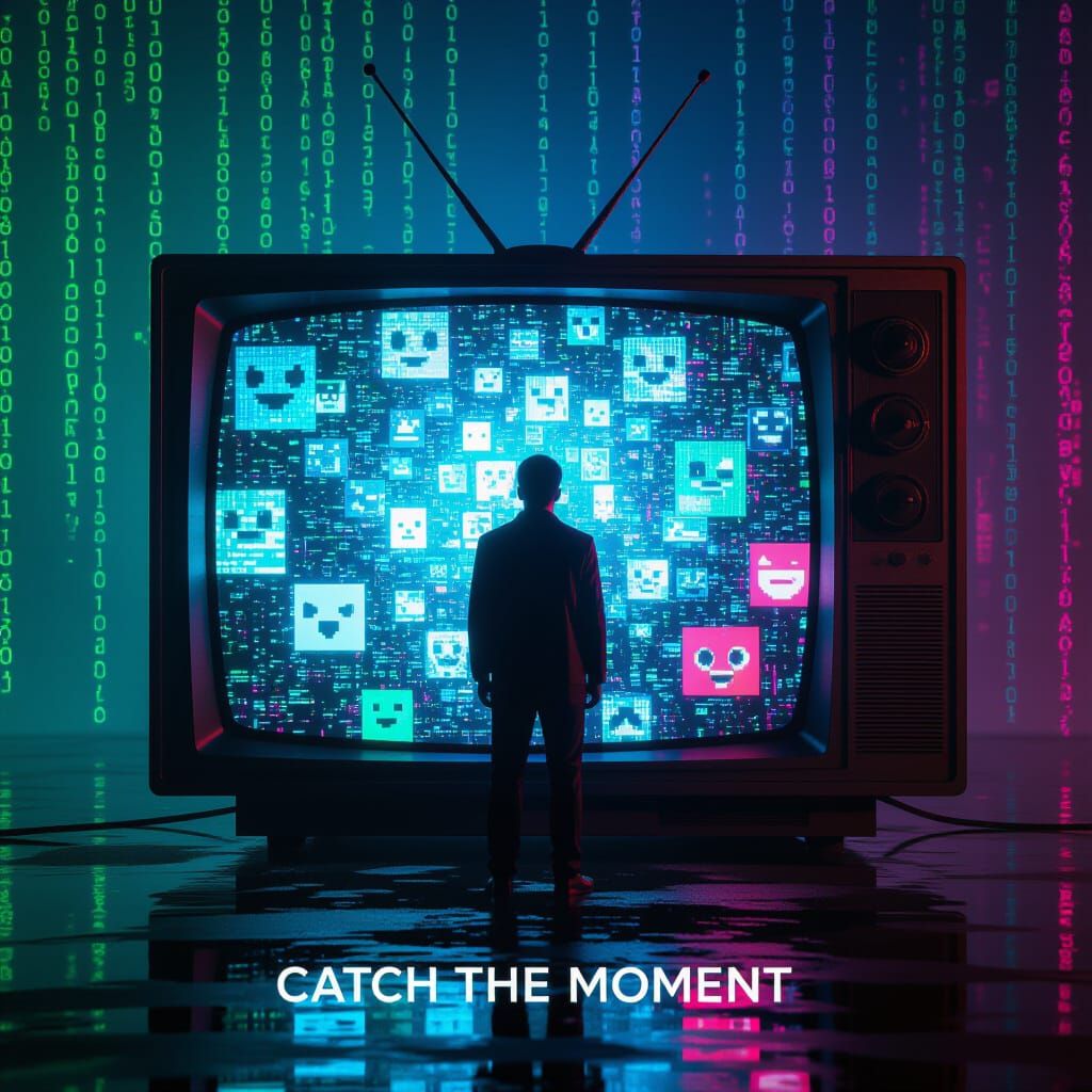 Retro-Futuristic TV Screen Reflecting Internet Chaos