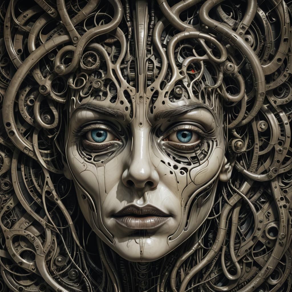 Distorted Surreal Face in Grotesque Dark Fantasy Style
