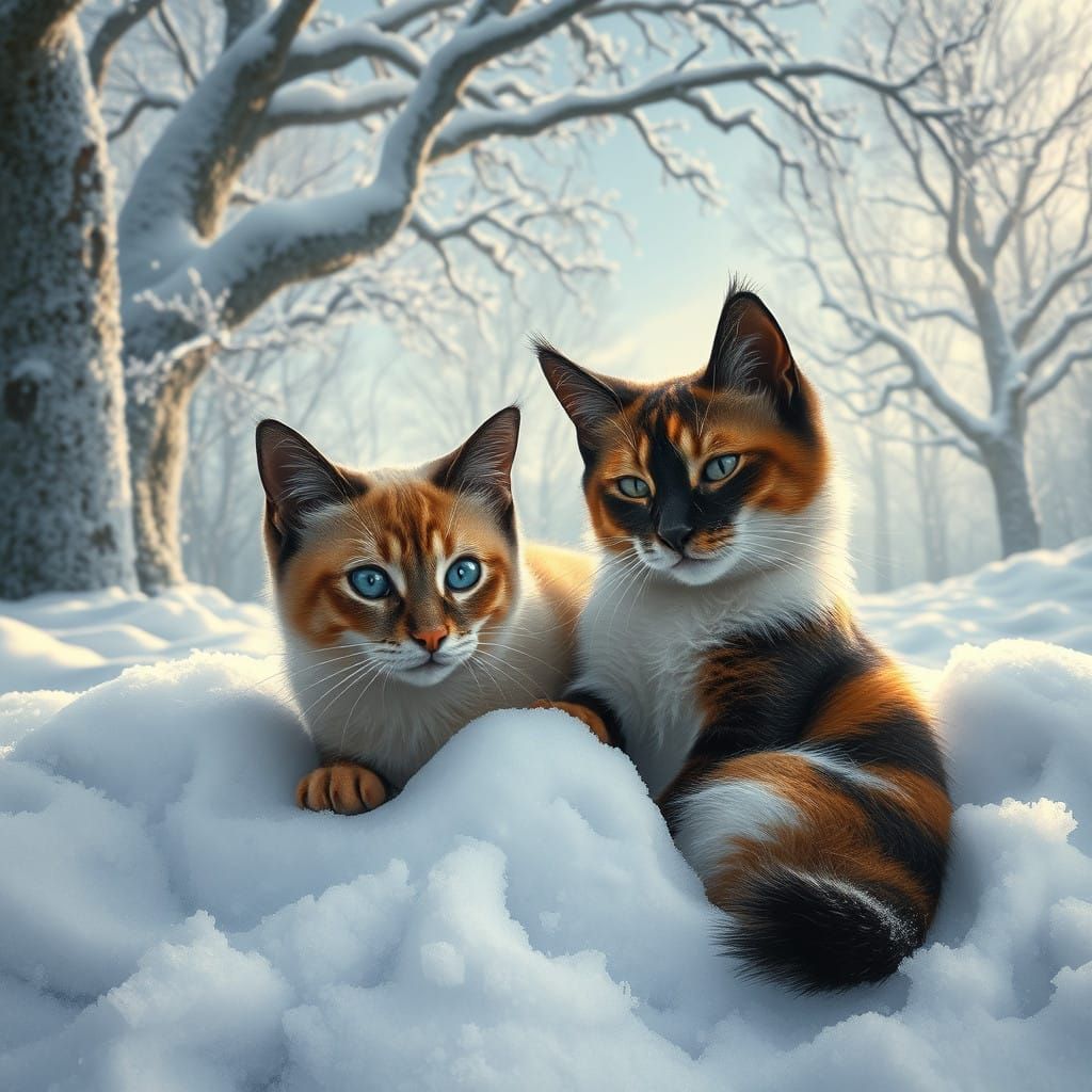 Majestic Felines in Winter Wonderland
