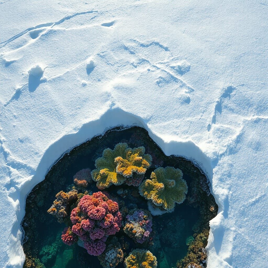 Coral Reef Covered in Snow Gouache Painting