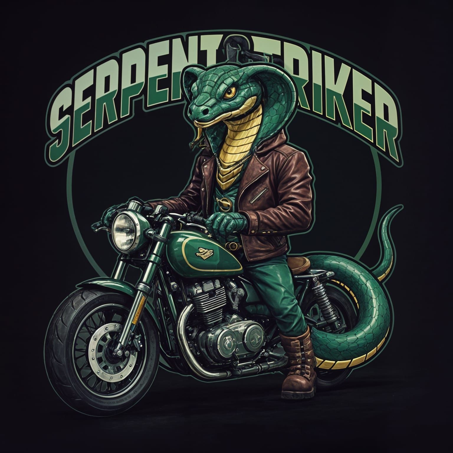 Cartoon Cobra 'SerpentStriker' with Motorcycle
