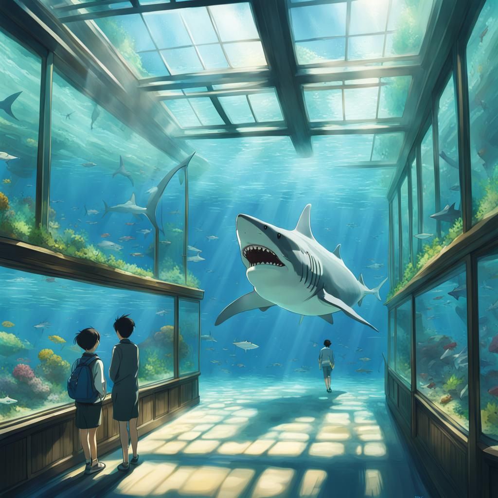 Shark in Aquarium: Studio Ghibli Anime Visual