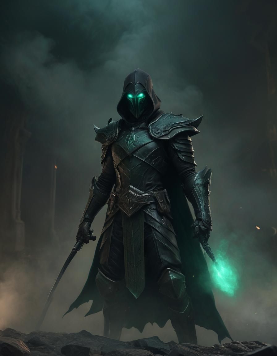 Evil Paladin in Black Armor with Glowing Aura