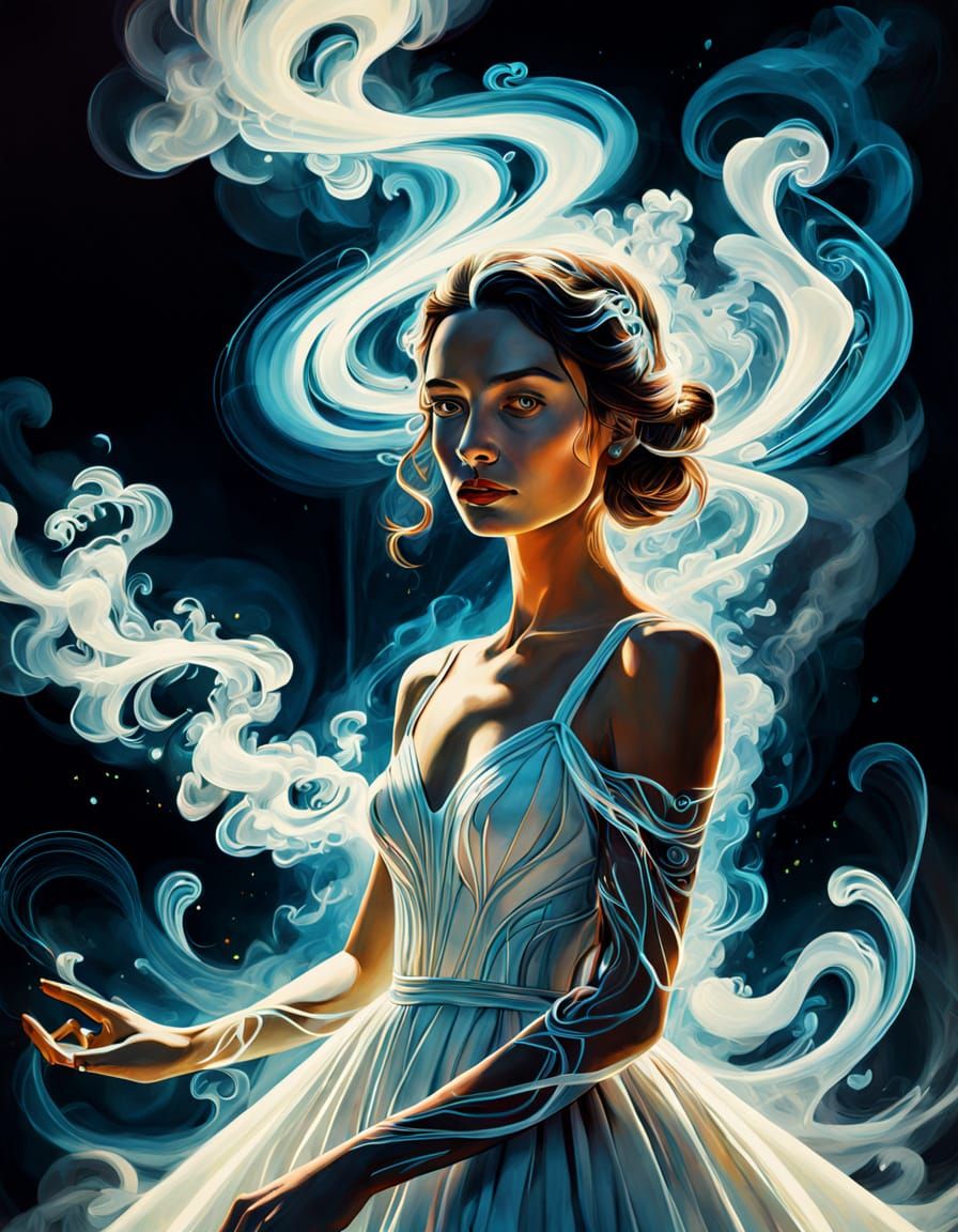 Surreal Graffiti Goddess in Swirling Smoke with Vibrant Colo...