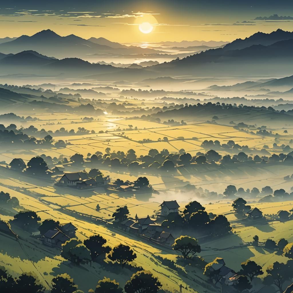 Sun Obscured by Fog in Anime Style