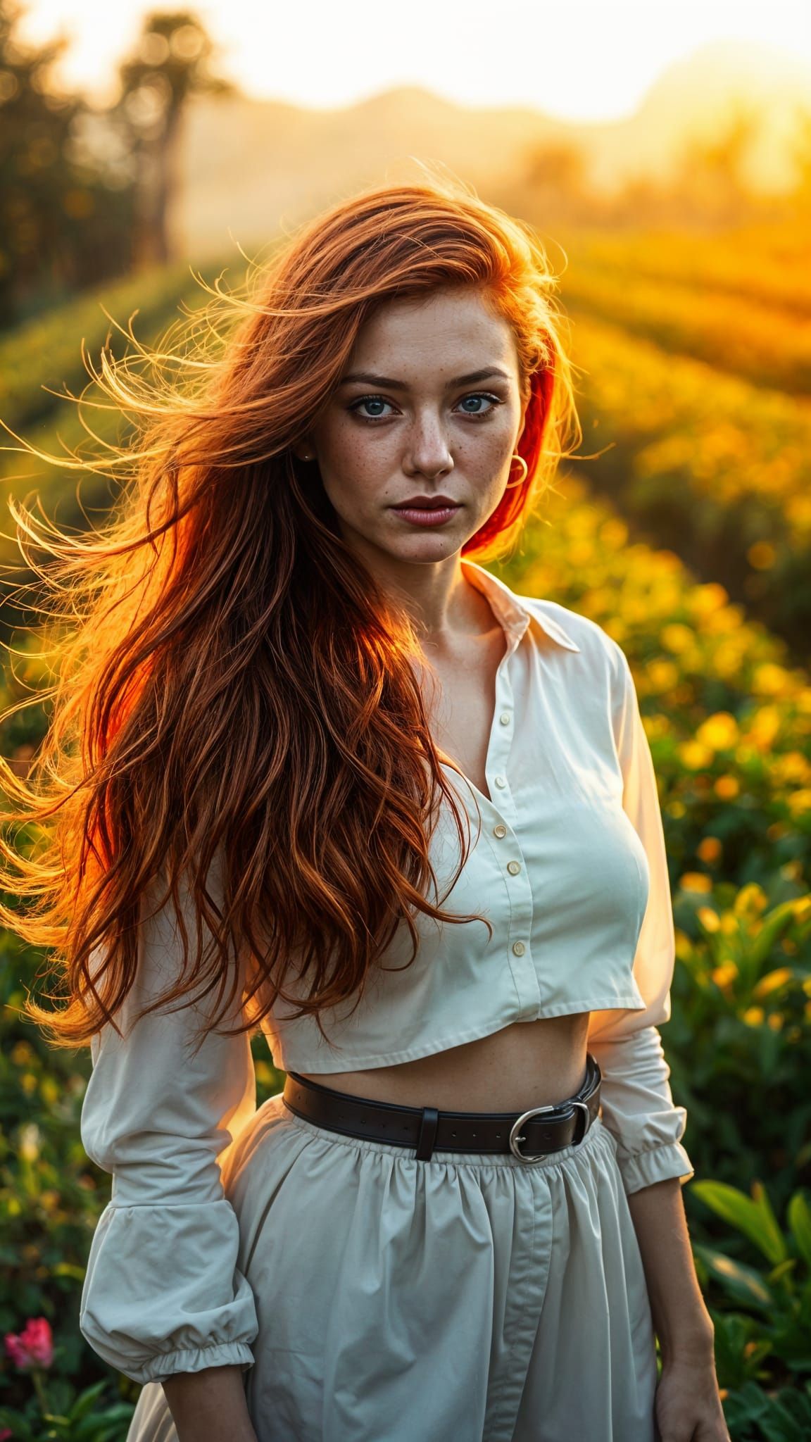 Auburn Goddess in Vibrant Spring Landscape