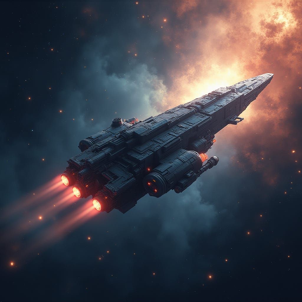 Spaceship Travels Through Galactic Nebula in Astral Art