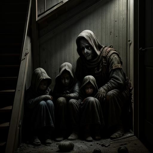 Scared Family Hiding in Post-Apocalyptic Horror