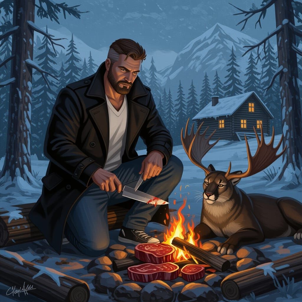 Enclave Founder Prepares Meal for Cougar in Post-Apocalyptic...