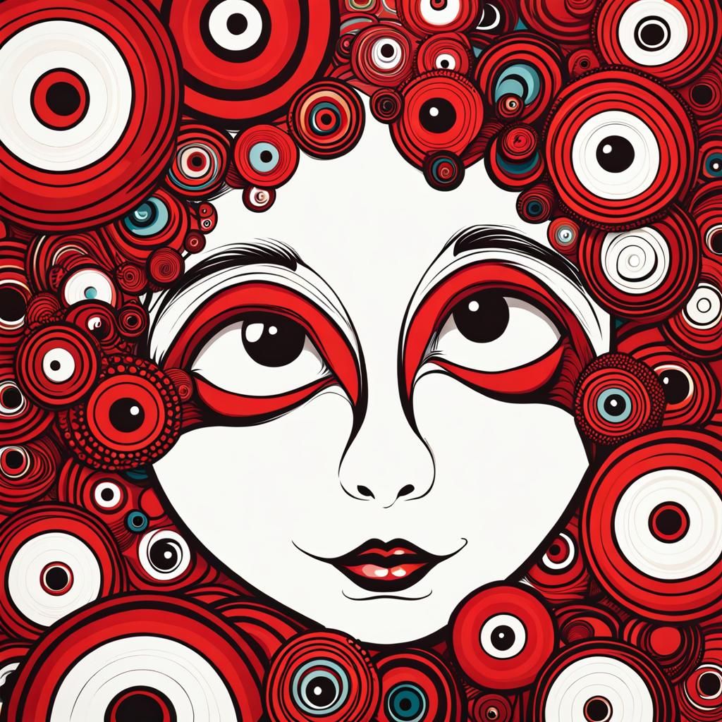 Abstract Red Face in Dr. Seuss Art Style